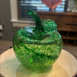 Hand-Blown Glass Murano-Style Studio Emerald Green Paperweight
